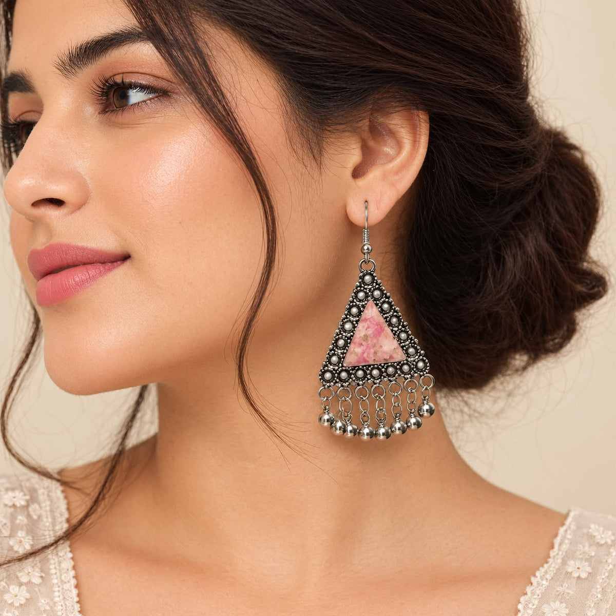 Pink Petal Triangle Danglers