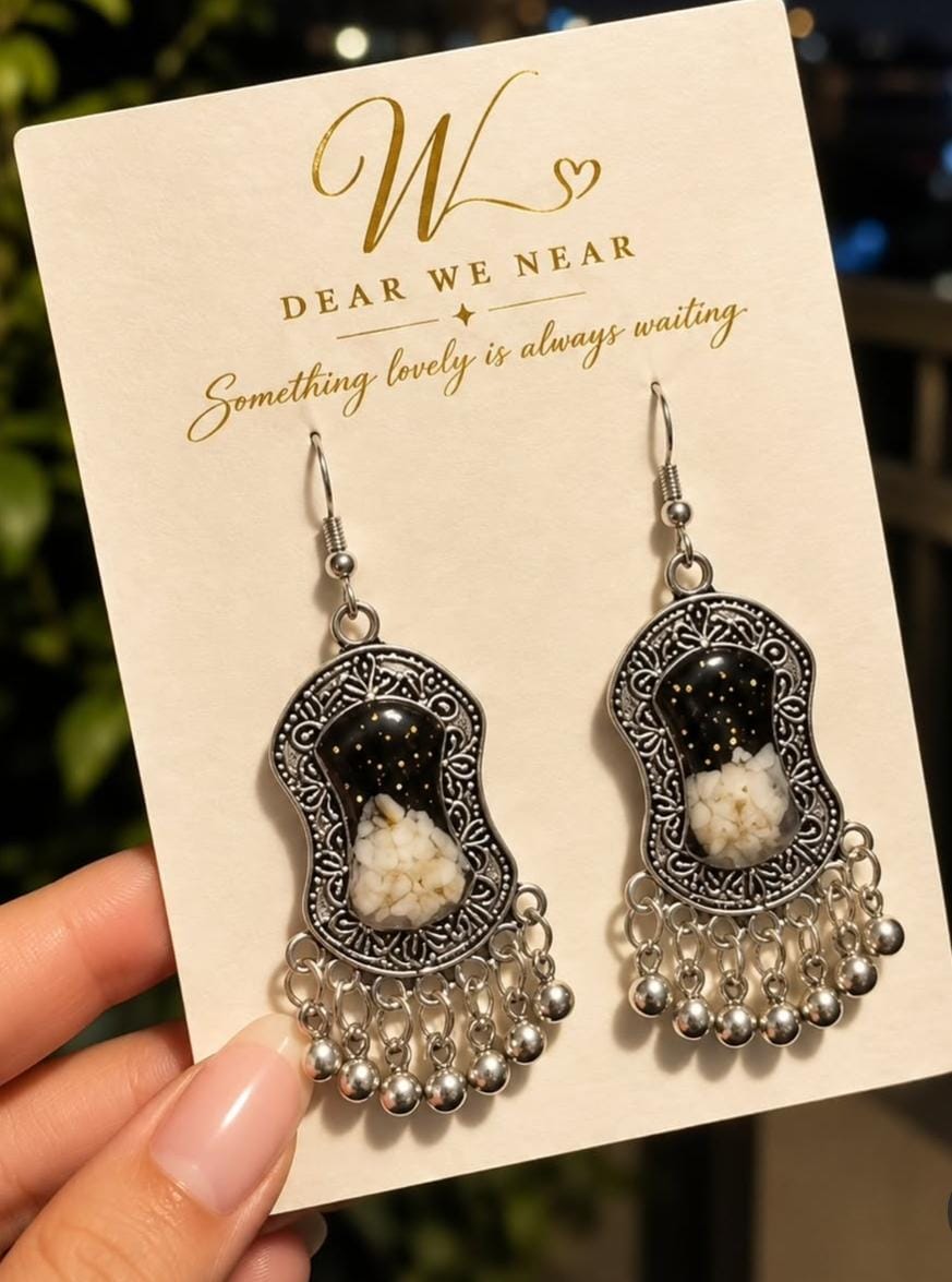 Vintage Black Floral Danglers