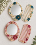 Floral Resin Mirror & Comb Set